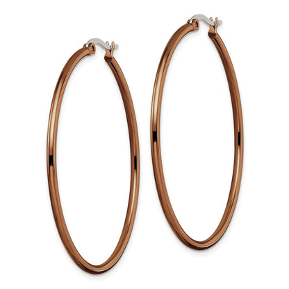 Stainless Steel Chisel Polished Brown Ip-Plated 48mm Diameter 2mm Hoop Earrings