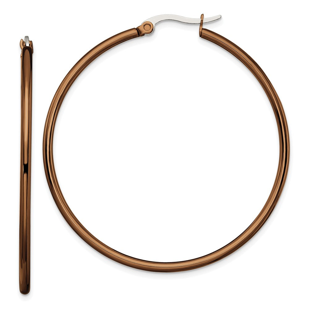 Stainless Steel Chisel Polished Brown Ip-Plated 48mm Diameter 2mm Hoop Earrings