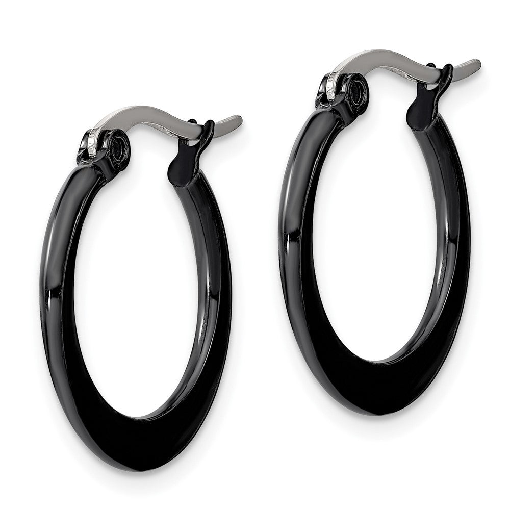 Stainless Steel Chisel Polished Black Ip-Plated 19mm Diameter 2mm Hoop Earrings