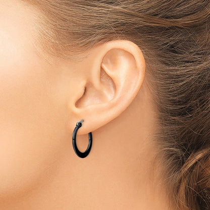 Stainless Steel Chisel Polished Black Ip-Plated 19mm Diameter 2mm Hoop Earrings