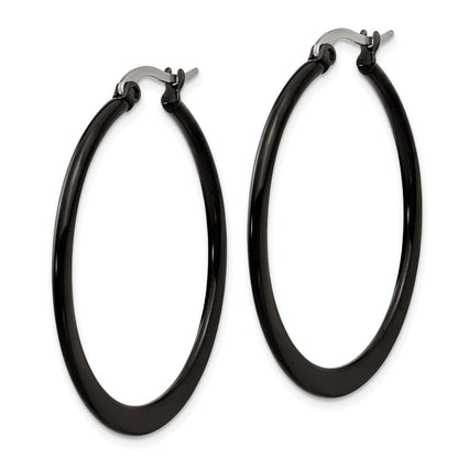 Stainless Steel Chisel Polished Black Ip-Plated 34mm Diameter 2mm Hoop Earrings