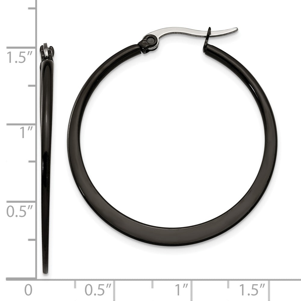 Stainless Steel Chisel Polished Black Ip-Plated 34mm Diameter 2mm Hoop Earrings