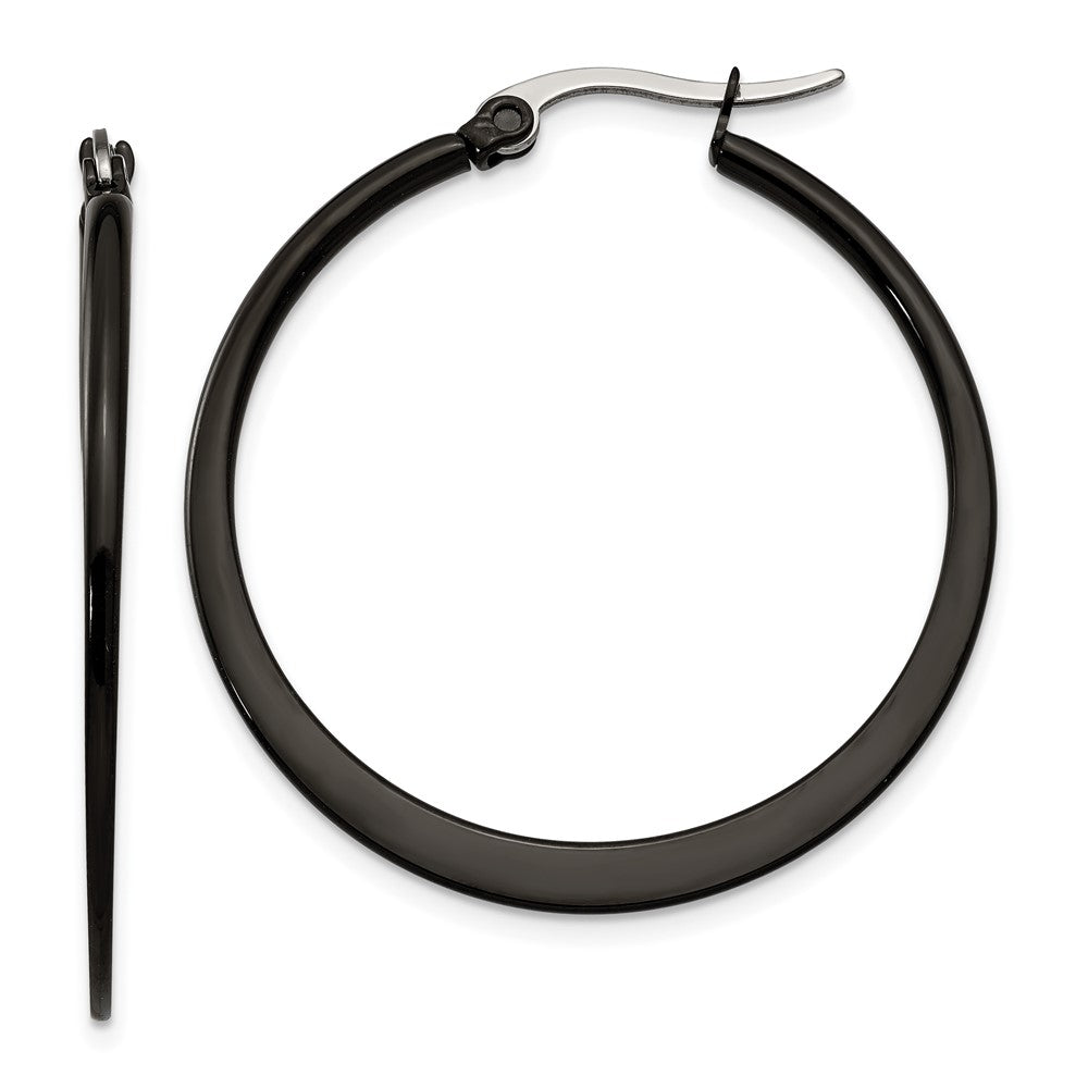 Stainless Steel Chisel Polished Black Ip-Plated 34mm Diameter 2mm Hoop Earrings