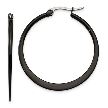 Stainless Steel Chisel Polished Black Ip-Plated 34mm Diameter 2mm Hoop Earrings
