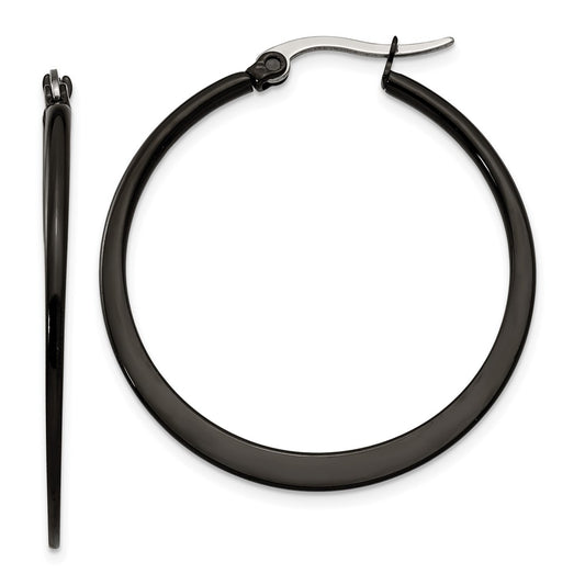 Stainless Steel Chisel Polished Black Ip-Plated 34mm Diameter 2mm Hoop Earrings