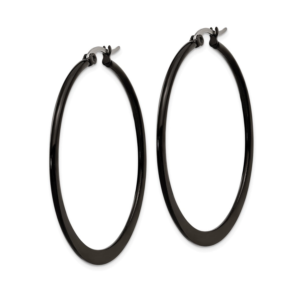 Stainless Steel Chisel Polished Black Ip-Plated 43mm Diameter 2mm Hoop Earrings