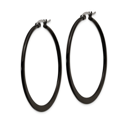 Stainless Steel Chisel Polished Black Ip-Plated 43mm Diameter 2mm Hoop Earrings