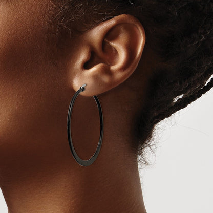 Stainless Steel Chisel Polished Black Ip-Plated 43mm Diameter 2mm Hoop Earrings