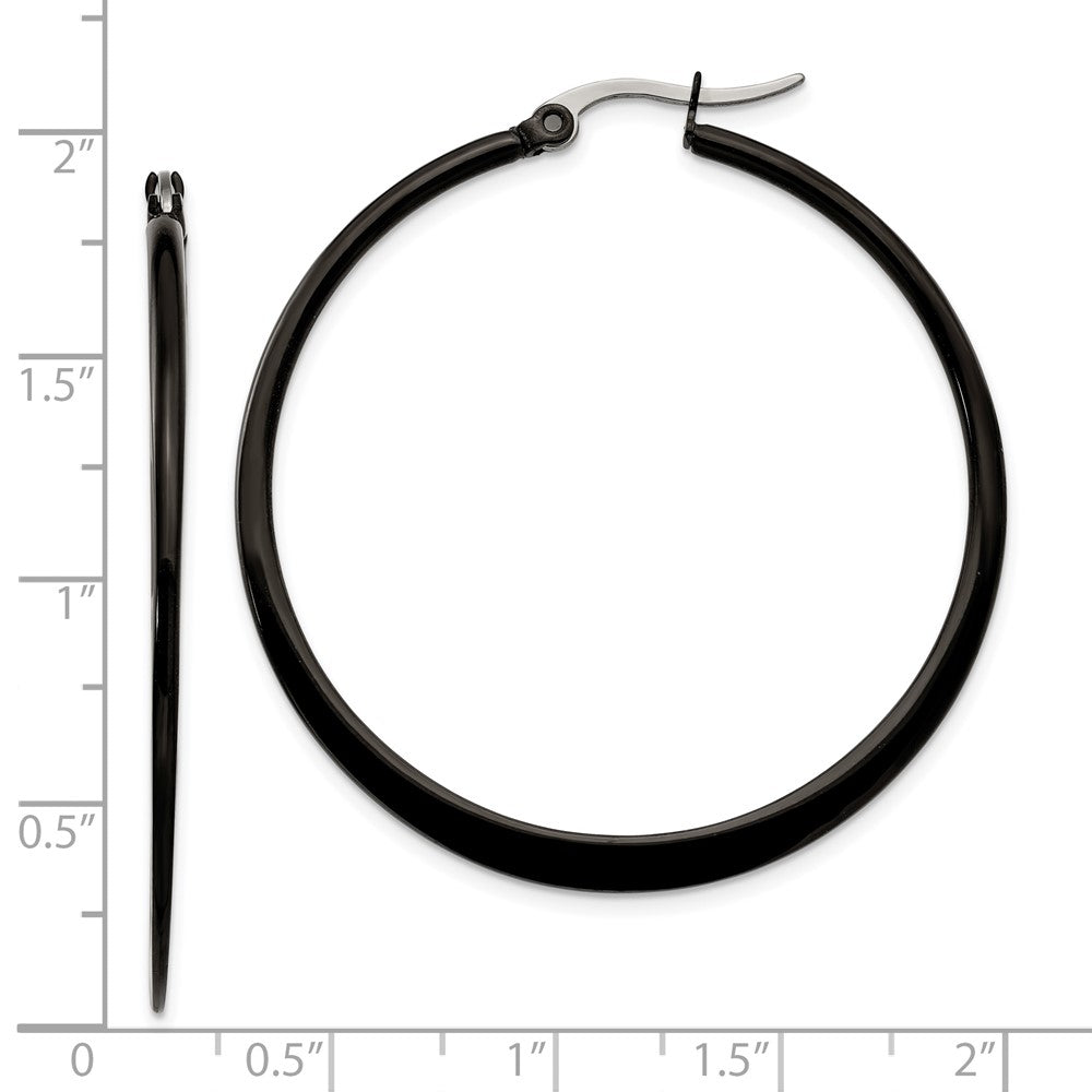Stainless Steel Chisel Polished Black Ip-Plated 43mm Diameter 2mm Hoop Earrings