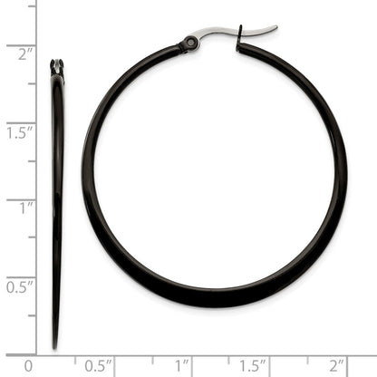 Stainless Steel Chisel Polished Black Ip-Plated 43mm Diameter 2mm Hoop Earrings