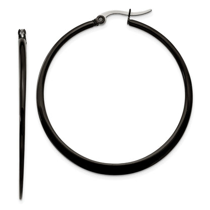 Stainless Steel Chisel Polished Black Ip-Plated 43mm Diameter 2mm Hoop Earrings