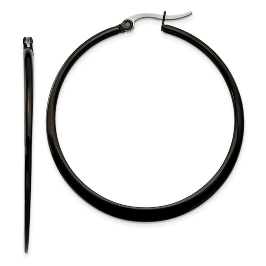 Stainless Steel Chisel Polished Black Ip-Plated 43mm Diameter 2mm Hoop Earrings