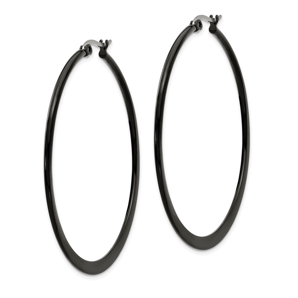 Stainless Steel Chisel Polished Black Ip-Plated 55mm Diameter 2mm Hoop Earrings