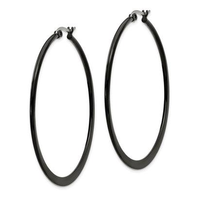 Stainless Steel Chisel Polished Black Ip-Plated 55mm Diameter 2mm Hoop Earrings