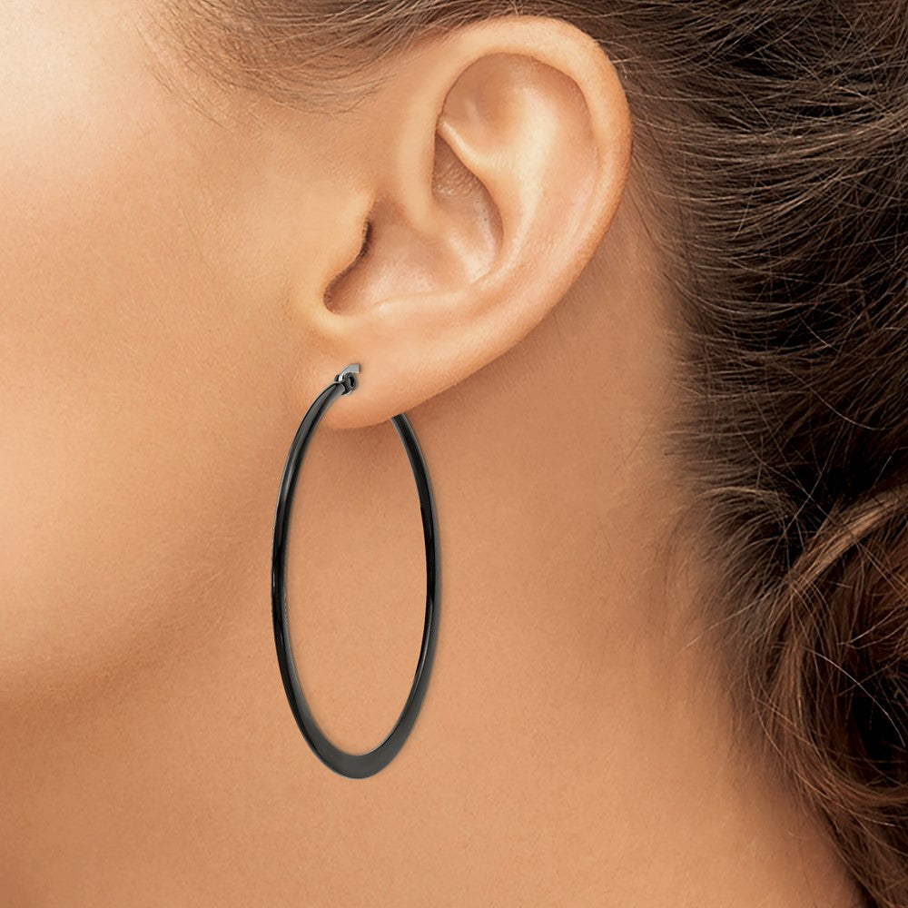 Stainless Steel Chisel Polished Black Ip-Plated 55mm Diameter 2mm Hoop Earrings