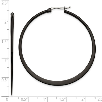 Stainless Steel Chisel Polished Black Ip-Plated 55mm Diameter 2mm Hoop Earrings