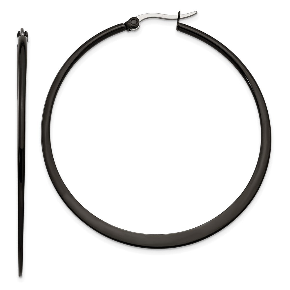Stainless Steel Chisel Polished Black Ip-Plated 55mm Diameter 2mm Hoop Earrings