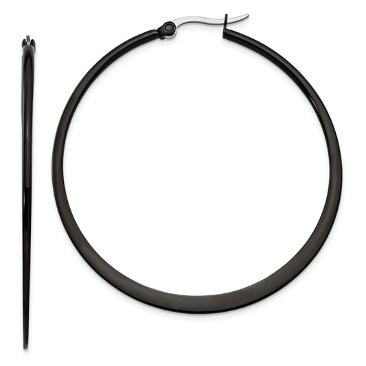 Stainless Steel Chisel Polished Black Ip-Plated 55mm Diameter 2mm Hoop Earrings