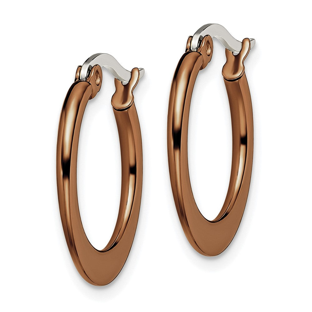 Stainless Steel Chisel Polished Brown Ip-Plated 19mm Diameter Tapered Hoop Earrings