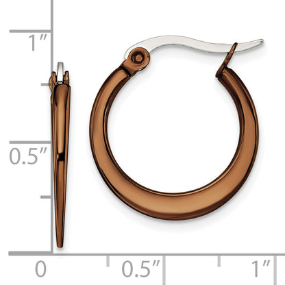 Stainless Steel Chisel Polished Brown Ip-Plated 19mm Diameter Tapered Hoop Earrings
