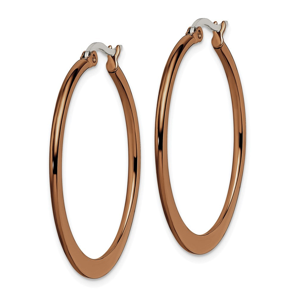 Stainless Steel Chisel Polished Brown Ip-Plated 34mm Diameter Tapered Hoop Earrings