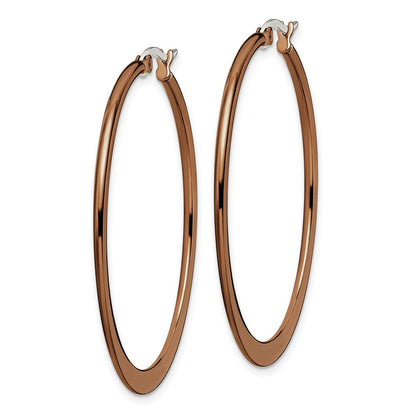 Stainless Steel Chisel Polished Brown Ip-Plated 43mm Diameter Tapered Hoop Earrings