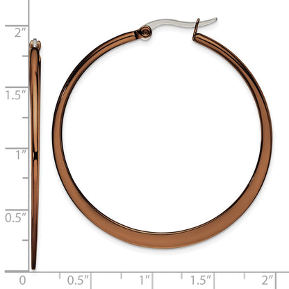 Stainless Steel Chisel Polished Brown Ip-Plated 43mm Diameter Tapered Hoop Earrings