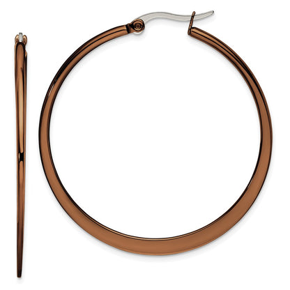 Stainless Steel Chisel Polished Brown Ip-Plated 43mm Diameter Tapered Hoop Earrings