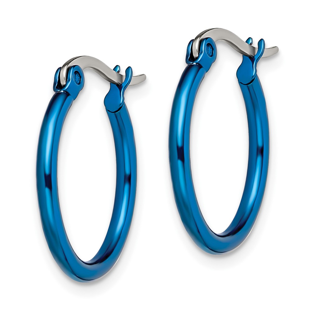 Stainless Steel Chisel Polished Blue Ip-Plated 19mm Diameter 2mm Hoop Earrings