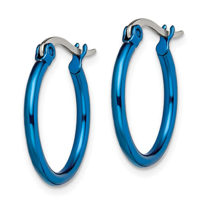 Stainless Steel Chisel Polished Blue Ip-Plated 19mm Diameter 2mm Hoop Earrings
