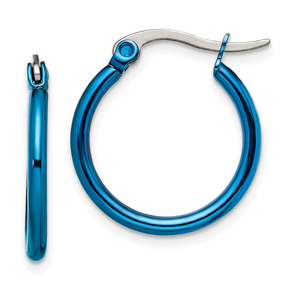 Stainless Steel Chisel Polished Blue Ip-Plated 19mm Diameter 2mm Hoop Earrings