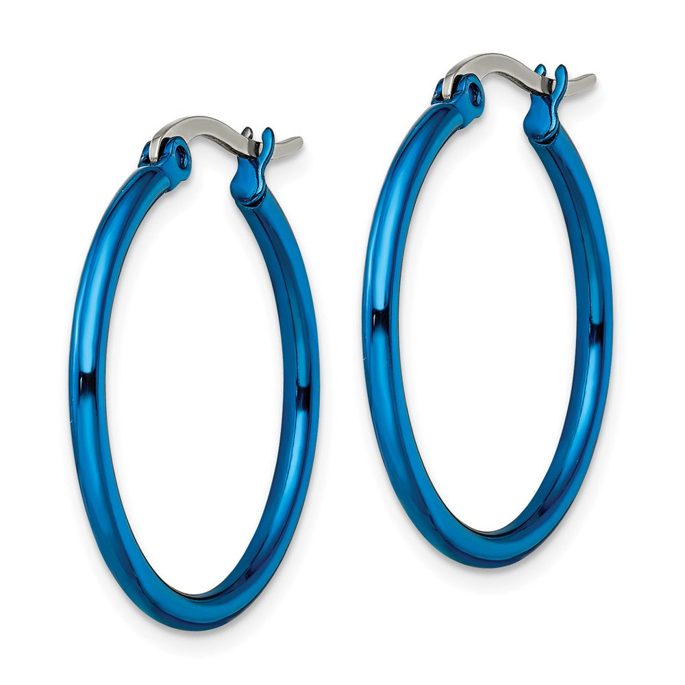 Stainless Steel Chisel Polished Blue Ip-Plated 26mm Diameter 2mm Hoop Earrings
