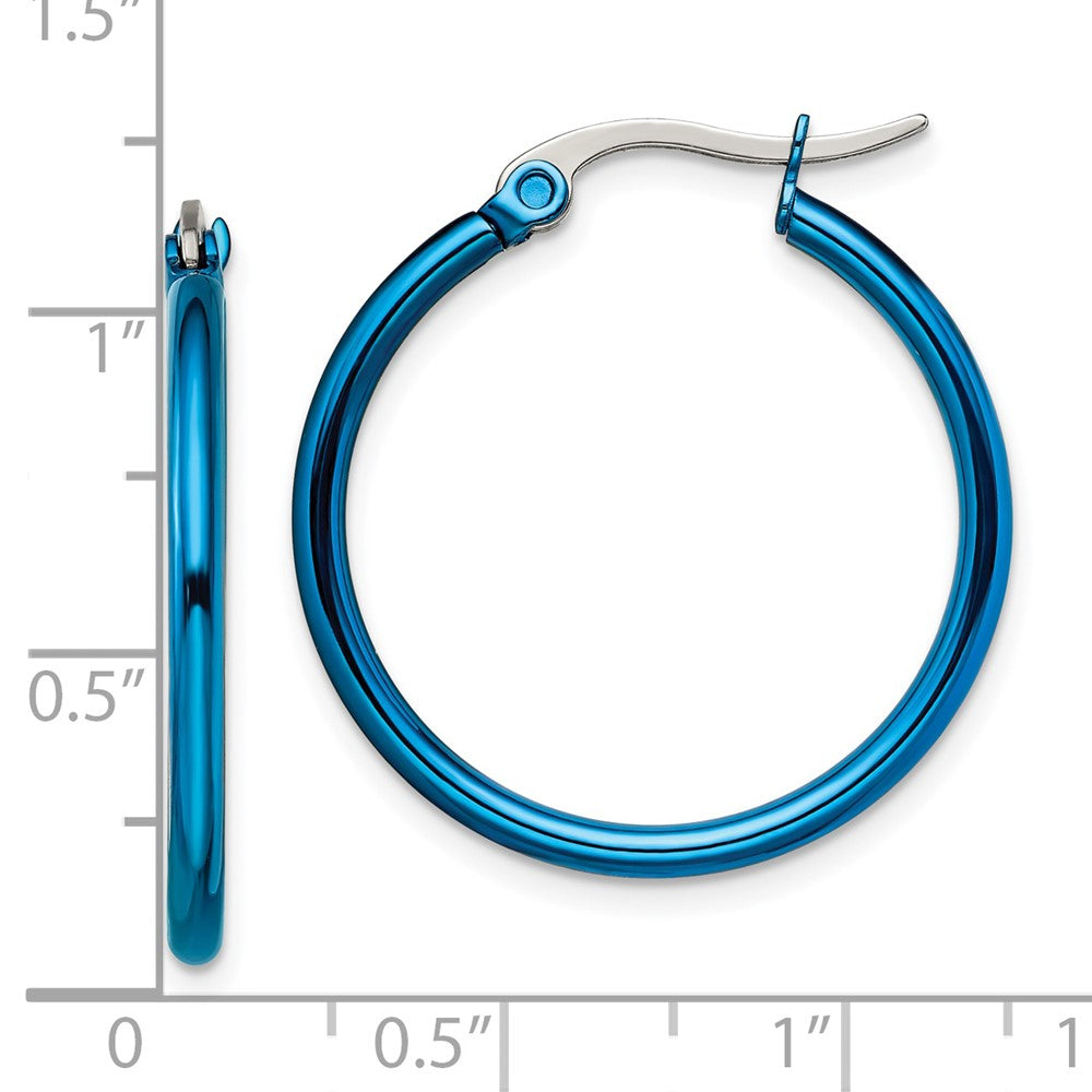 Stainless Steel Chisel Polished Blue Ip-Plated 26mm Diameter 2mm Hoop Earrings
