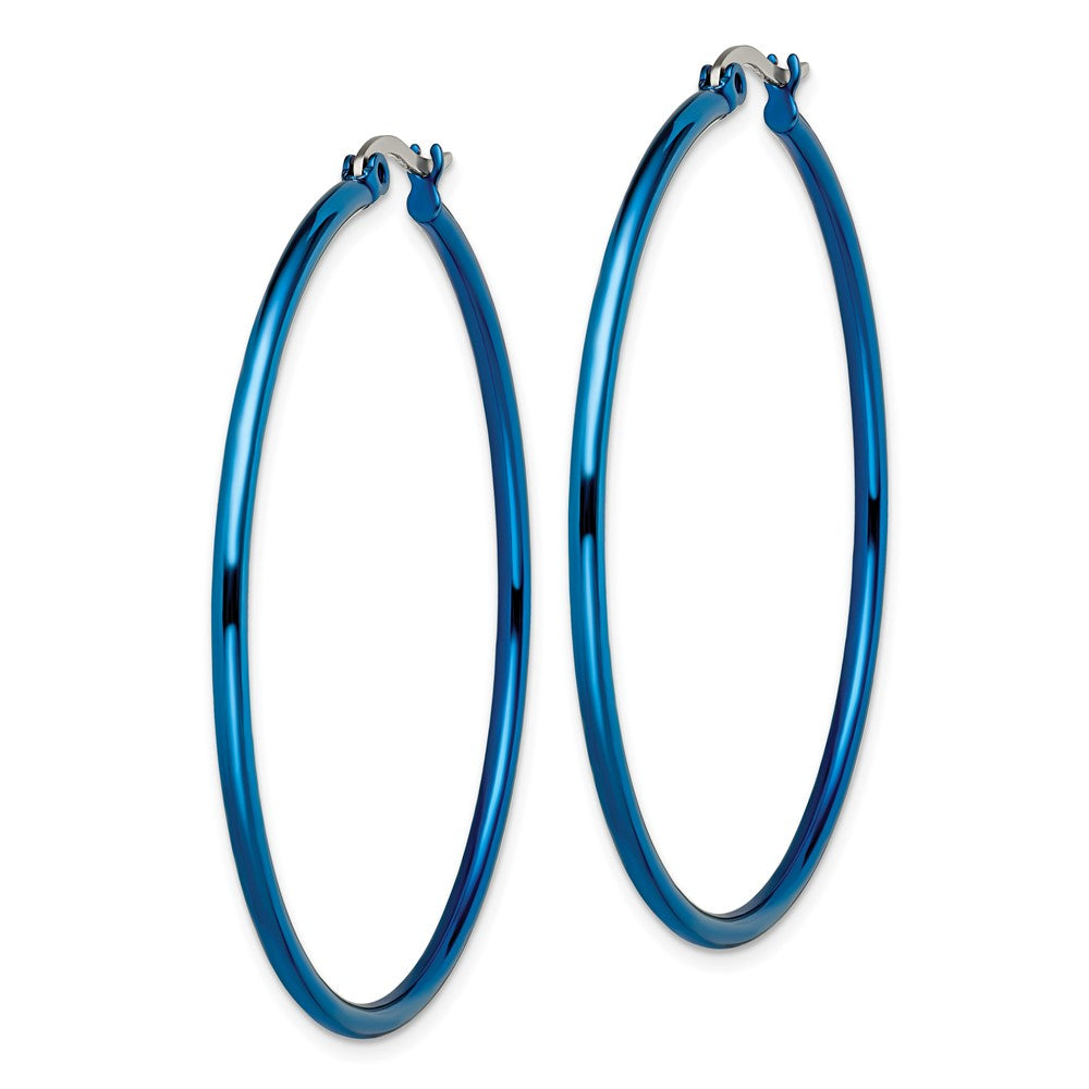 Stainless Steel Chisel Polished Blue Ip-Plated 49.5mm Diameter 2mm Hoop Earrings