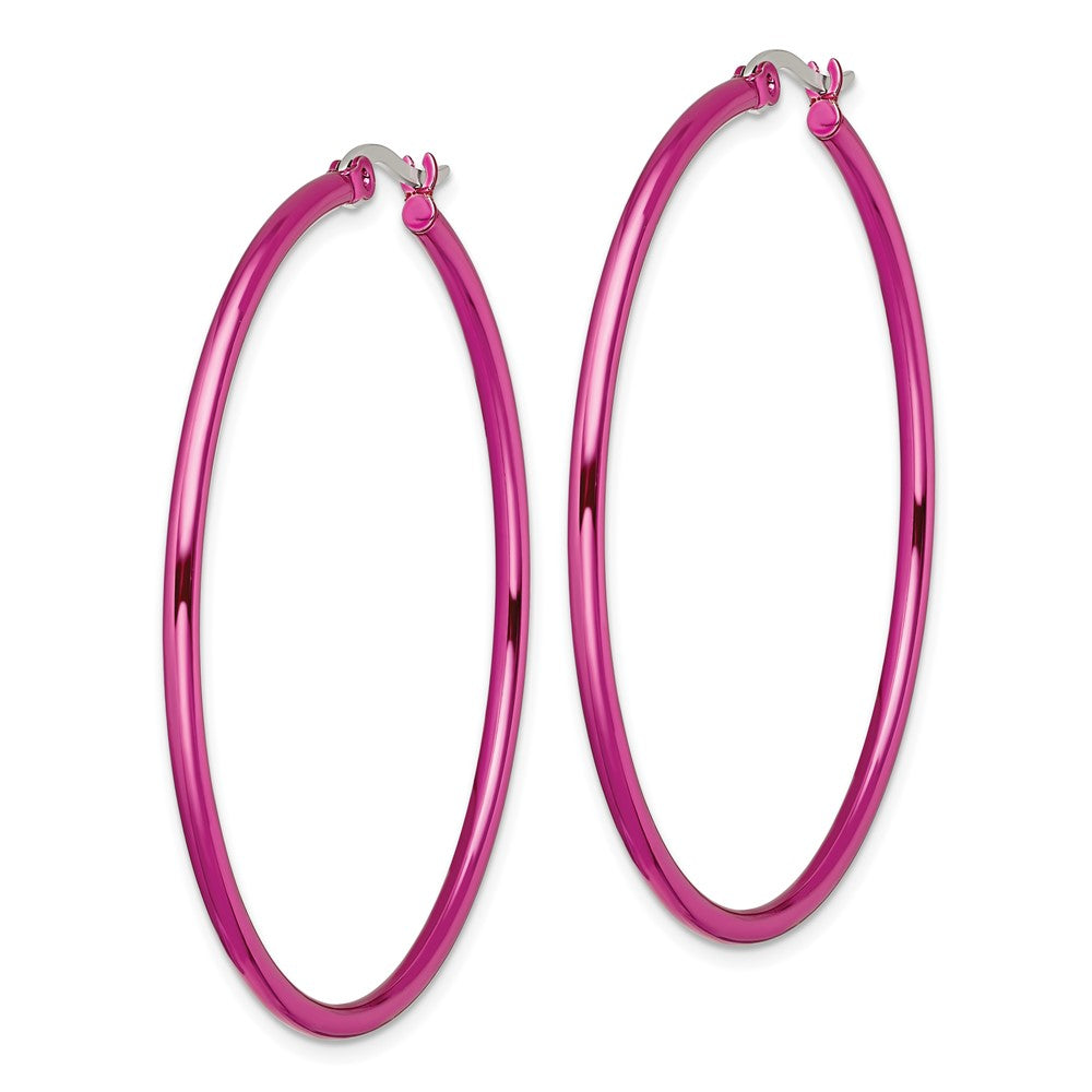 Stainless Steel Chisel Polished Pink Ip-Plated 48mm Diameter 2mm Hoop Earrings