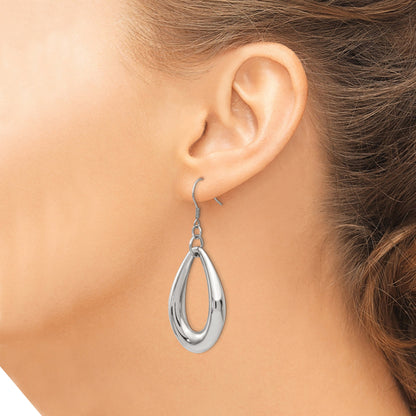 Stainless Steel Chisel Polished Teardrop Dangle Shepherd Hook Earrings