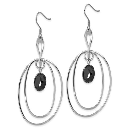 Stainless Steel Multiple Ovals With Black Glass Dangle Earrings