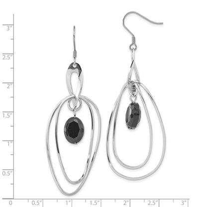 Stainless Steel Multiple Ovals With Black Glass Dangle Earrings