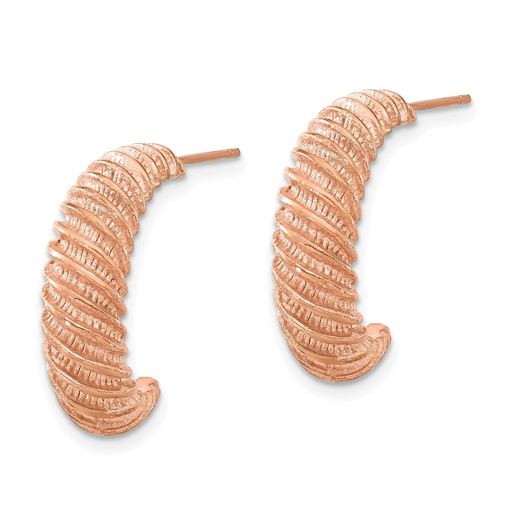 Stainless Steel Pink Ip-Plated Textured J Hoop Earrings