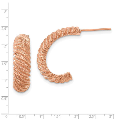 Stainless Steel Pink Ip-Plated Textured J Hoop Earrings