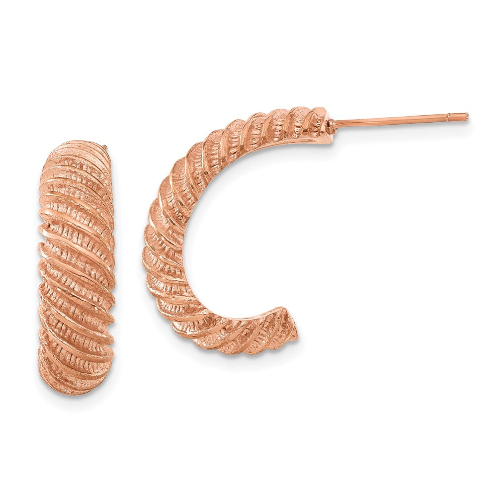 Stainless Steel Pink Ip-Plated Textured J Hoop Earrings