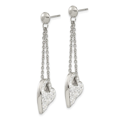 Stainless Steel Clear Crystal Heart Post Dangle Earrings
