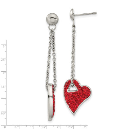 Stainless Steel Red Crystal Heart Post Dangle Earrings
