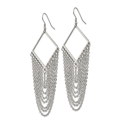 Stainless Steel Chisel Polished Multi Chain Dangle Shepherd Hook Earrings