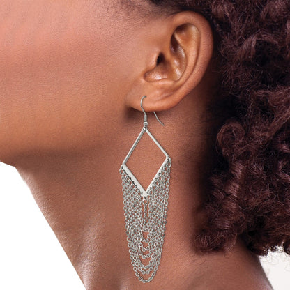 Stainless Steel Chisel Polished Multi Chain Dangle Shepherd Hook Earrings