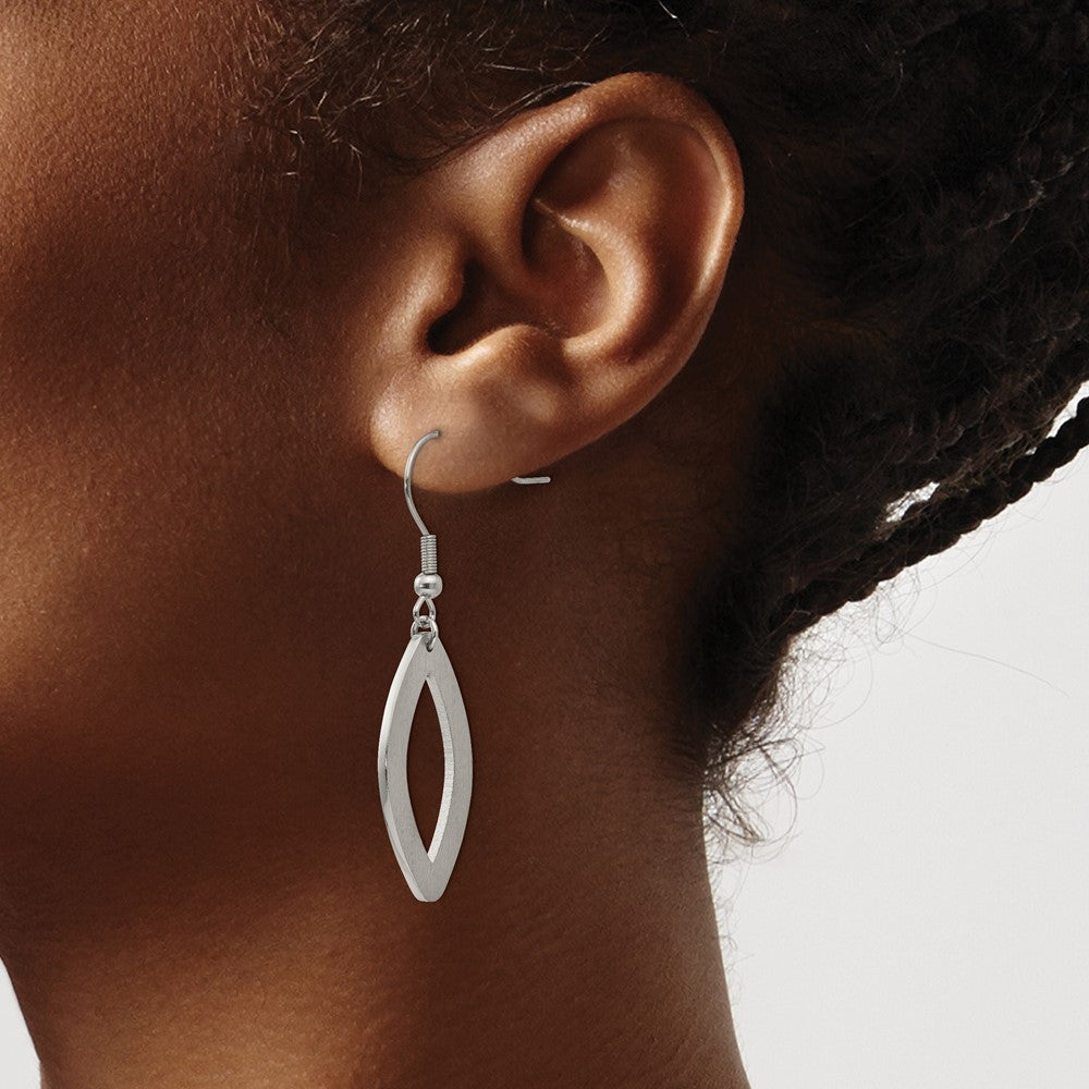 Stainless Steel Chisel Polished Laser Cut Oval Dangle Shepherd Hook Earrings