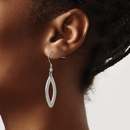 Stainless Steel Chisel Polished Laser Cut Oval Dangle Shepherd Hook Earrings