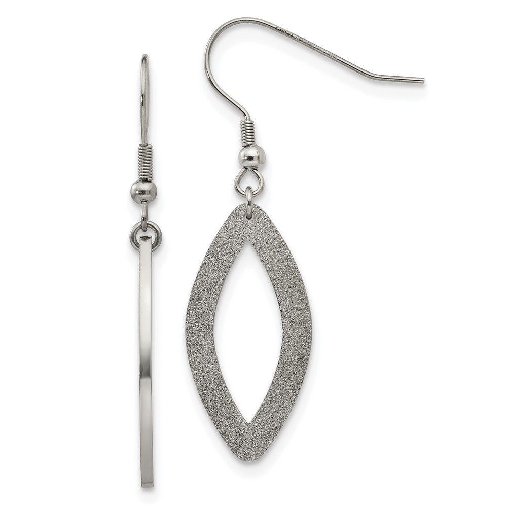 Stainless Steel Chisel Polished Laser Cut Oval Dangle Shepherd Hook Earrings