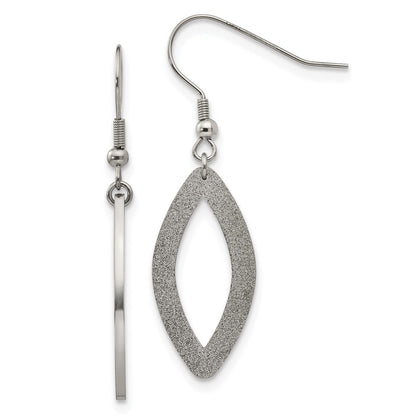 Stainless Steel Chisel Polished Laser Cut Oval Dangle Shepherd Hook Earrings