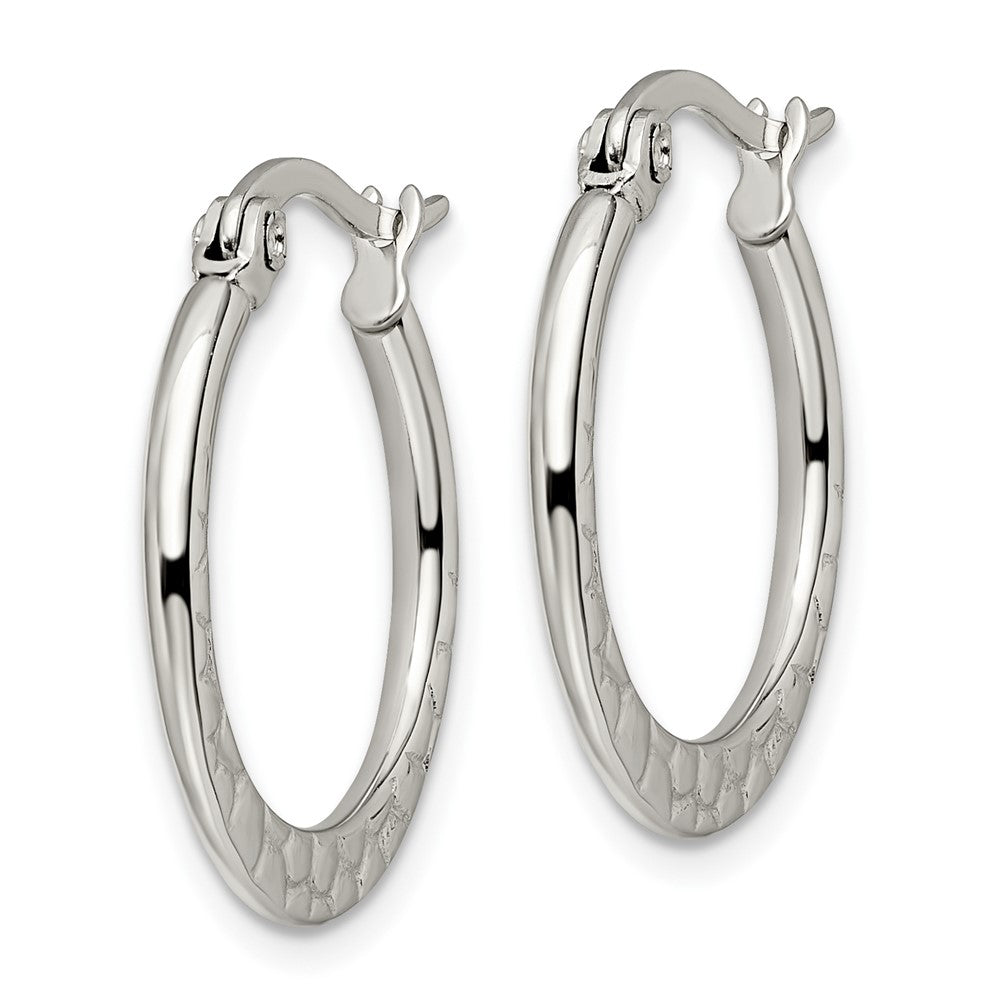 Stainless Steel Chisel Polished And Textured 20mm Diameter Hoop Earrings